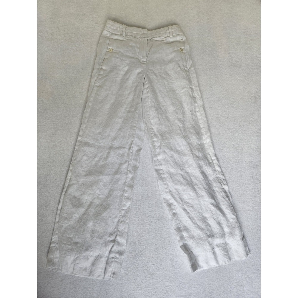 J.Crew White Wide Leg Linen Pants 00P Petite High Rise Trouser Side Button Slit